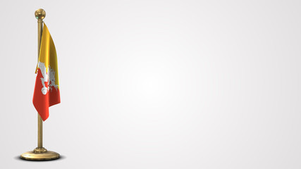 Bhutan realistic 3D flag illustration on golden flagpole.