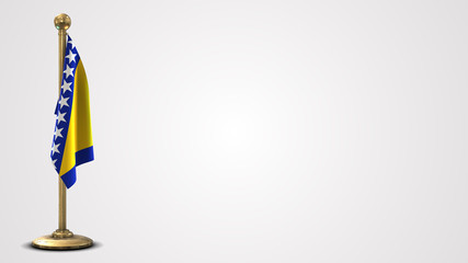 Bosnia and Herzegovina realistic 3D flag illustration on golden flagpole.