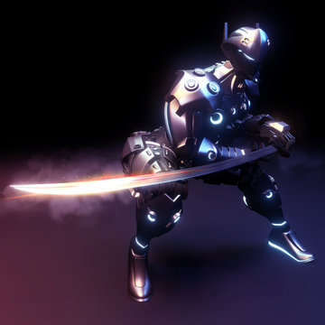 Ninja Sinobi robot fi - sci, Japanese anime. 3D rendering