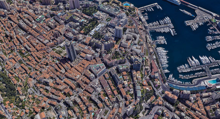 Monaco coast on the Mediterranean sea from the height of a drone flight