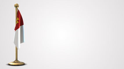 Castilla La Mancha realistic 3D flag illustration on golden flagpole.