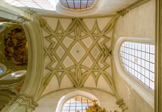  KLADRUBY, CZECH REPUBLIC. On 13, October 2018. Monastery of Benedictines in Kladruby.  Interior view on a ceiling   inside monastery . Architect, Giovanni Battista Santini. Europe. European travel.