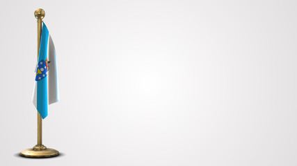 Galicia realistic 3D flag illustration on golden flagpole.