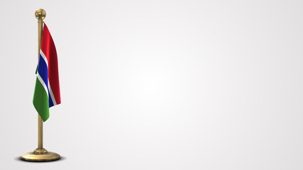 Gambia realistic 3D flag illustration on golden flagpole.