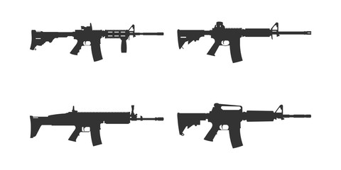 Set of assault rifle silhouette vector. AR machine gun - obrazy, fototapety, plakaty