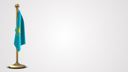 Kazakhstan realistic 3D flag illustration on golden flagpole.