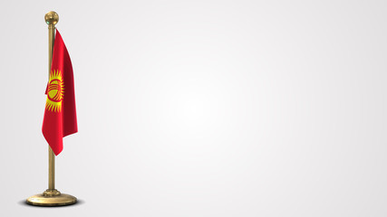 Kyrgyzstan realistic 3D flag illustration on golden flagpole.