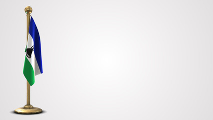 Lesotho realistic 3D flag illustration on golden flagpole.