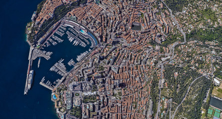 Monaco coast on the Mediterranean sea from the height of a drone flight