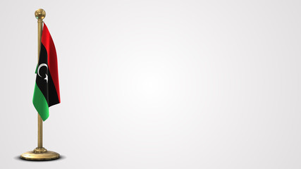 Libya realistic 3D flag illustration on golden flagpole.