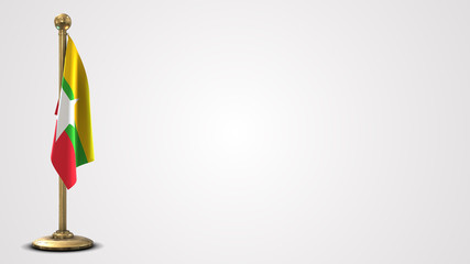 Myanmar realistic 3D flag illustration on golden flagpole.