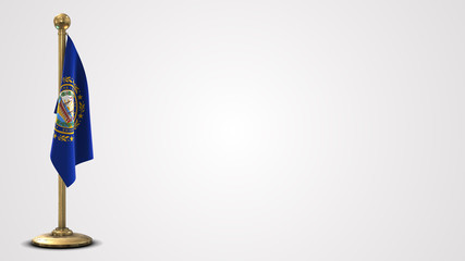 New Hampshire realistic 3D flag illustration on golden flagpole.