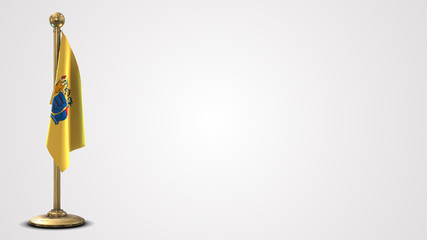 New Jersey realistic 3D flag illustration on golden flagpole.