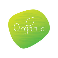 Organic food icon with leaf. Green gradient vector sign isolated. Illustration symbol for product, sticker, logo, package, label, shop, healthy eating, design element