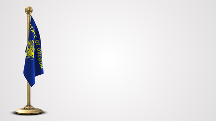 Oregon realistic 3D flag illustration on golden flagpole.