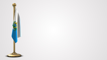 San Marino realistic 3D flag illustration on golden flagpole.