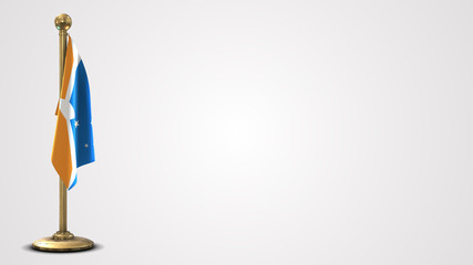 Tierra Del Fuego realistic 3D flag illustration on golden flagpole.