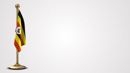 Uganda realistic 3D flag illustration on golden flagpole.