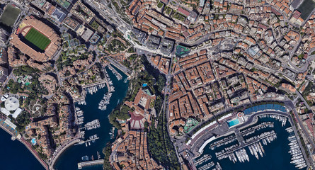 Monaco coast on the Mediterranean sea from the height of a drone flight
