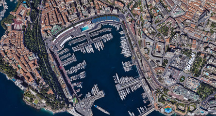 Monaco coast on the Mediterranean sea from the height of a drone flight