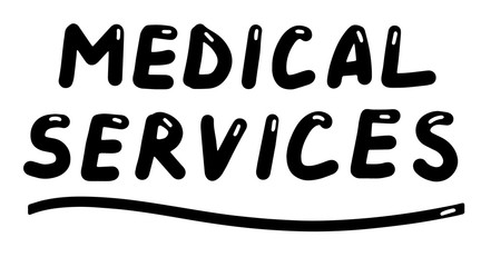Medical services, doctor online, lettering calligraphy illustration. Vector eps handwritten brush trendy black isolated on white background.