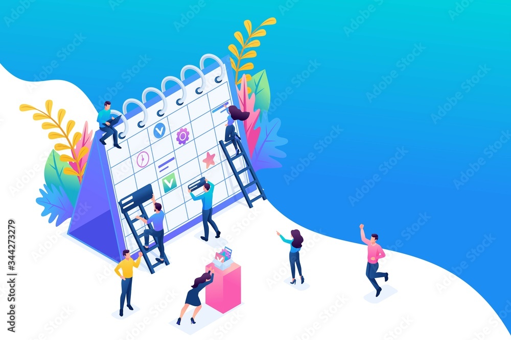 Poster isometric concept creating a long-term business planning strategy. concept for web design