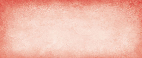 Pink coral paper texture background, white old faded parchment center and vintage grunge textured border