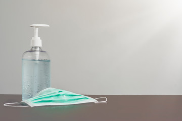 Coronavirus or covid-19  prevention concept medical surgical masks and Washing hands with alcohol...