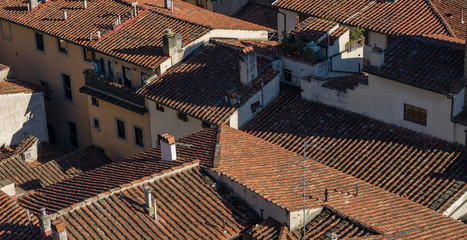 Florentine rooftops. Aerial city top view from Giotto's Campanile. Florence, Tuscany, Italy.