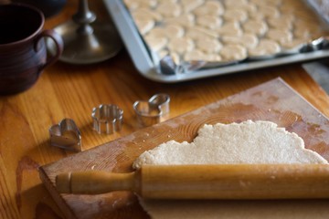 Home made pastry cookies process of cooking in a warm authentic kitchen