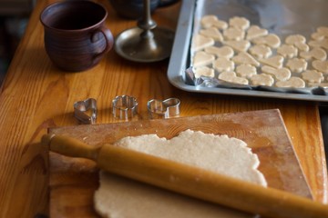 Home made pastry cookies process of cooking in a warm authentic kitchen