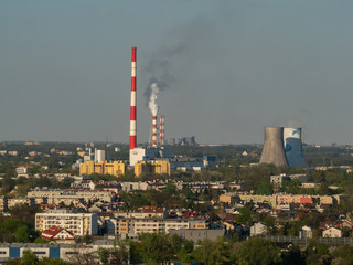 Fototapeta na wymiar Cracow/Poland- 27/04/2020. View over power plant in Nowa Huta, the district of Cracow