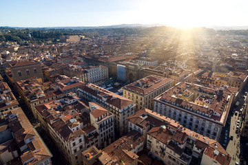 Piazza della Repubblica and church Orsanmichele. Aerial view from Giotto's Campanile. Florence, Tuscany, Italy.