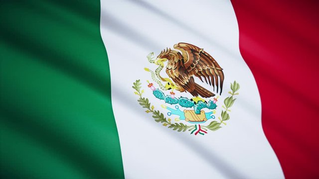 Mexico flag close-up. 3D render. Fluttering in the wind. Looped video footage. Vignetting at the edges. 4K. HD