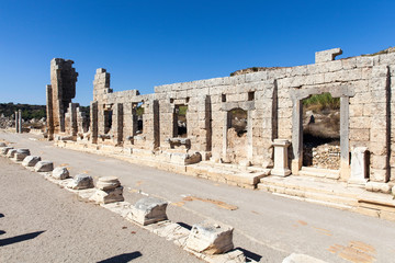 view of the ancient city of Perge in Turkey Antalya.