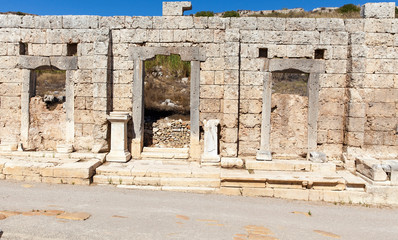 view of the ancient city of Perge in Turkey Antalya.