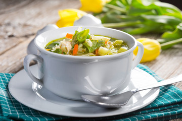 Fresh vegetable soup. Selective focus.