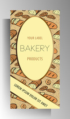 Bakery shop banner template design. Hand-drawn color doodle pattern. Vector 10 EPS.