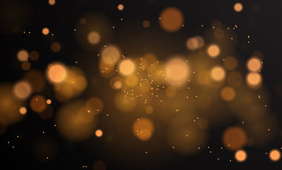 Abstract magical background with bokeh lights effect, black and white, silver, gold glitter for Christmas, for your banner, post