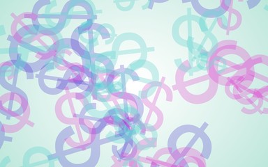 Multicolored translucent dollar signs on white background. Red tones. 3D illustration