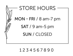Business hours for cafe. Store schedule design. Linear drawing minimalistic style