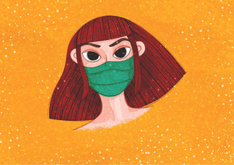 Redhead woman wearing face mask as a protection of other people during coronavirus pandemic.