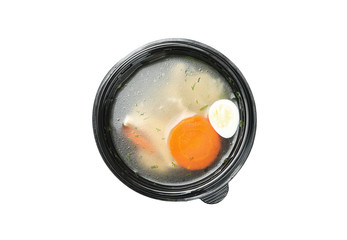 Soup in take away box isolated on white background