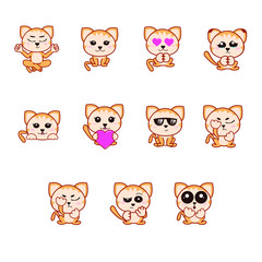 Emoticons with kitten. Emoji collection. Vector illustration set . Stickers Pack.