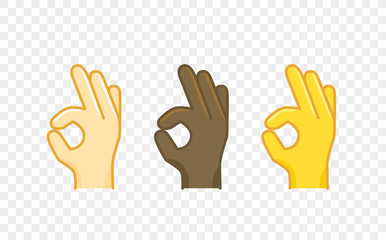Fototapeta premium Different color hand gesture comic style vector icon. Okay
