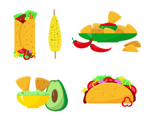 Mexican food set vector illustration.