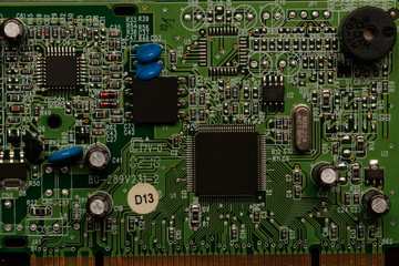 Closeup on electronic devices on boards, background images. Electronic board for computer and...
