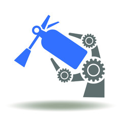 Robot Arm Fire Extinguisher Icon Vector. Automatic Robotic Fire Extinguishing System Logo. Automation Artificial Intelligence Smart Firefighting Drone Illustration.