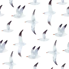 Wallpaper murals Watercolor set 1 Abstract watercolor background with flying seagulls. White seagull isolated on the white background. Sea background with a minimalistic ornament. For wallpaper, print, fabric. 