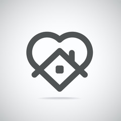 Stay home vector logo. Coronavirus protection campaign logo with heart and house